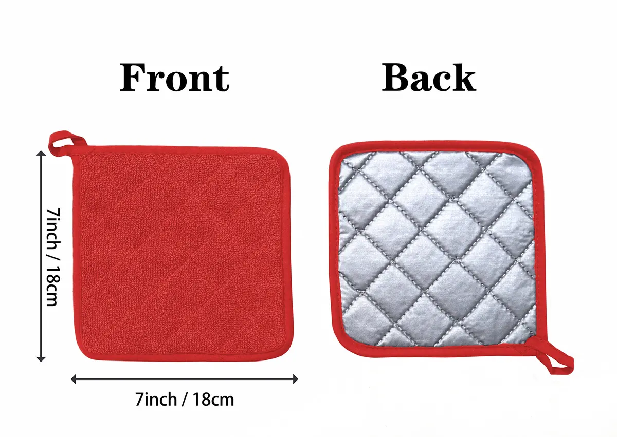 VEIKERY Oven Pot Holder Cotton Heat Resistant Terry Potholder Kitchen Hot Pad Oven Mitts for Cooking Square 7"x7"Set of 6 (Red) - view 2