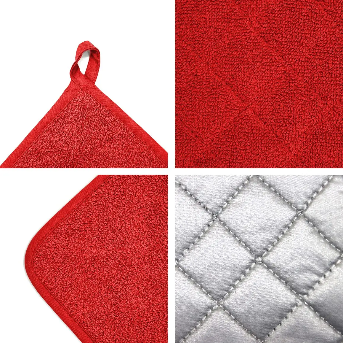 VEIKERY Oven Pot Holder Cotton Heat Resistant Terry Potholder Kitchen Hot Pad Oven Mitts for Cooking Square 7"x7"Set of 6 (Red) - view 3