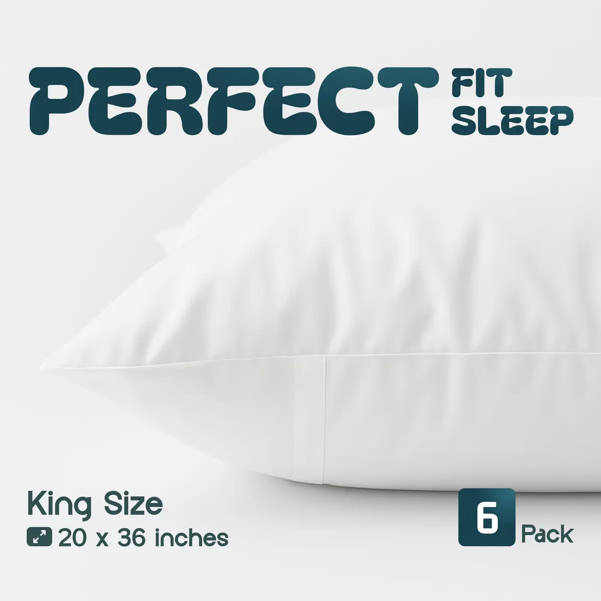 White Classic King Pillow Covers with Zipper 6 Pack - 20 x 36 Inch (51x91 cm) | 200 Thread Count Zippered Pillow Protector - view 2