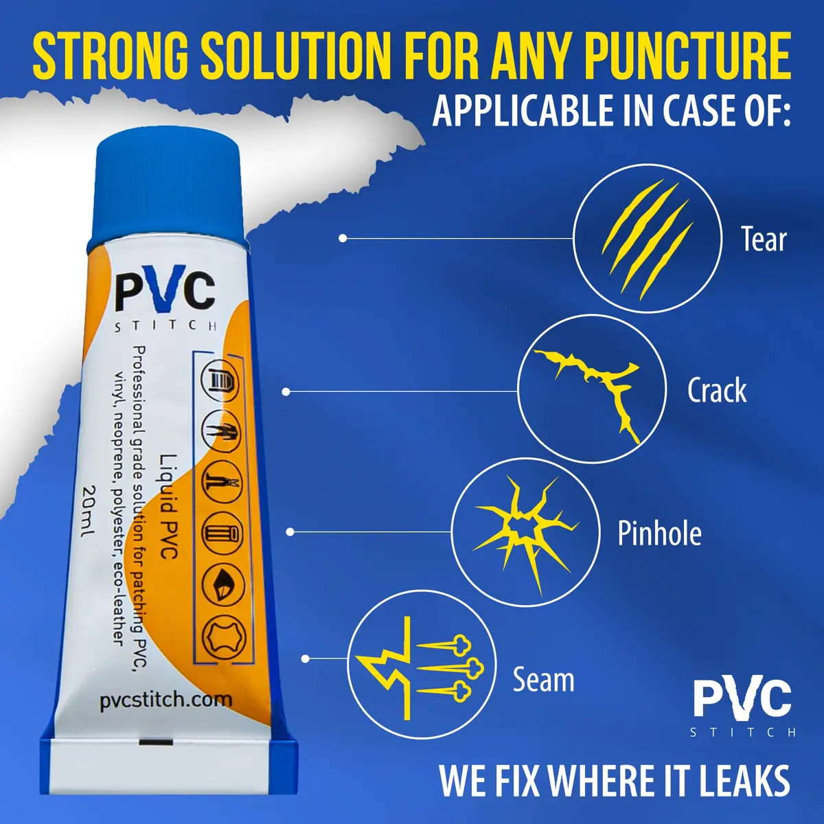 PVC Stitch AquaPro Liquid Patch Waterproof Repair Kit 20ml (0.67 Fl Oz) | For Inflatables, Pools, Hot Tubs & Gear - view 2