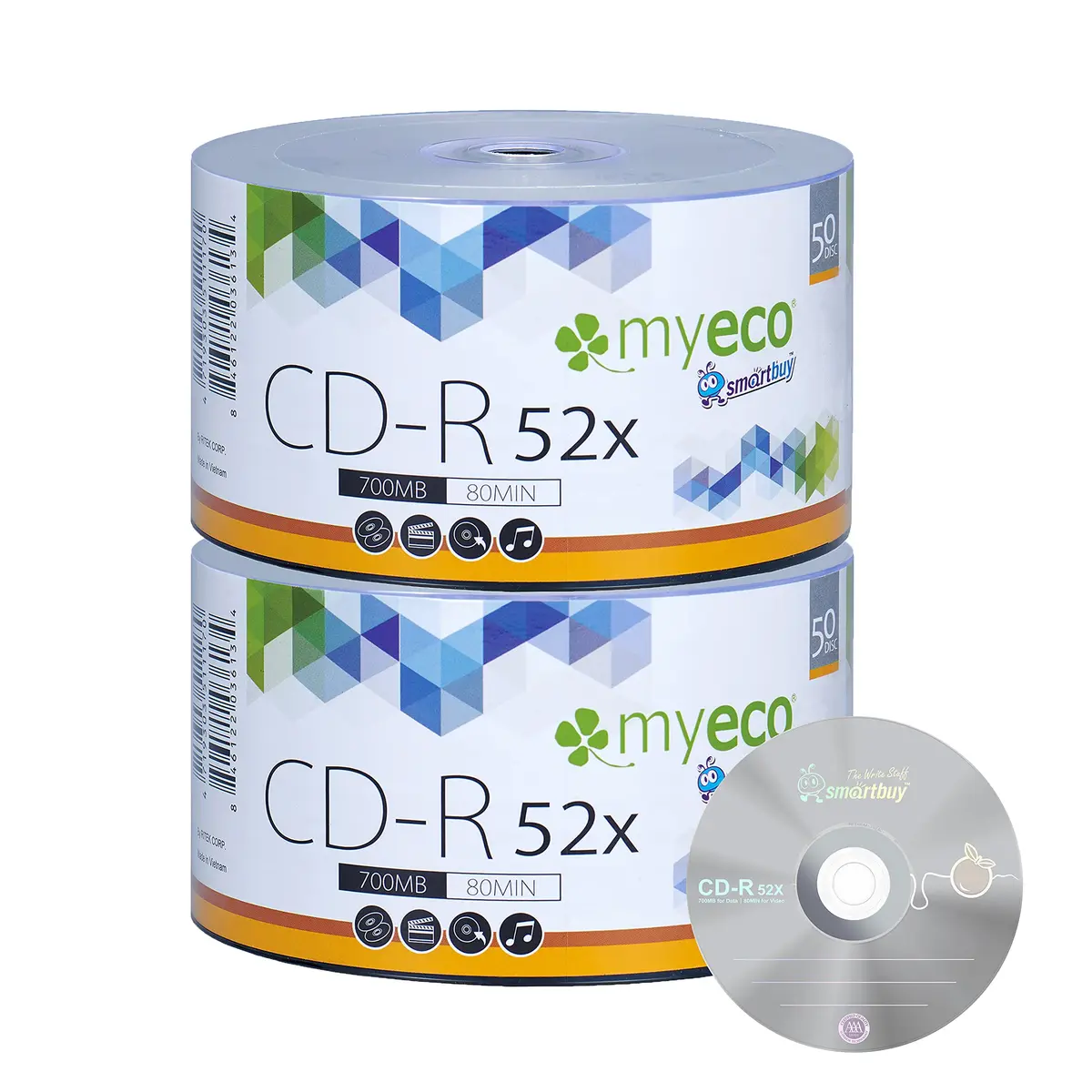 MyEco 100 Pack CD-R 52X 700MB 80Min Economy Branded Logo Blank Disc | Durable, Long-Lasting Archives - main product image