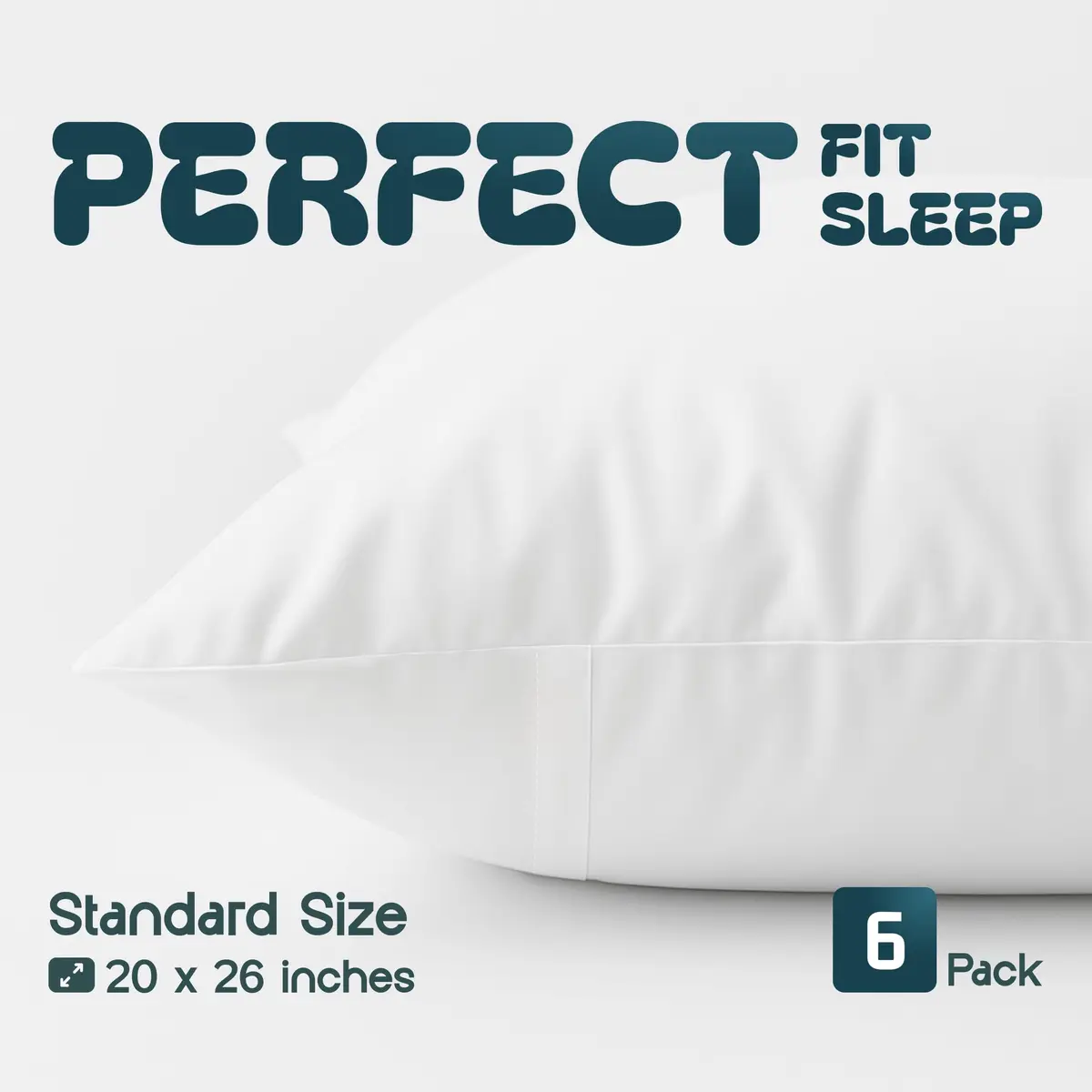 White Classic Zippered Pillow Protector Standard Size 51x66 cm (20x26 inches) | 6 Pack Soft Cotton Blend - view 2