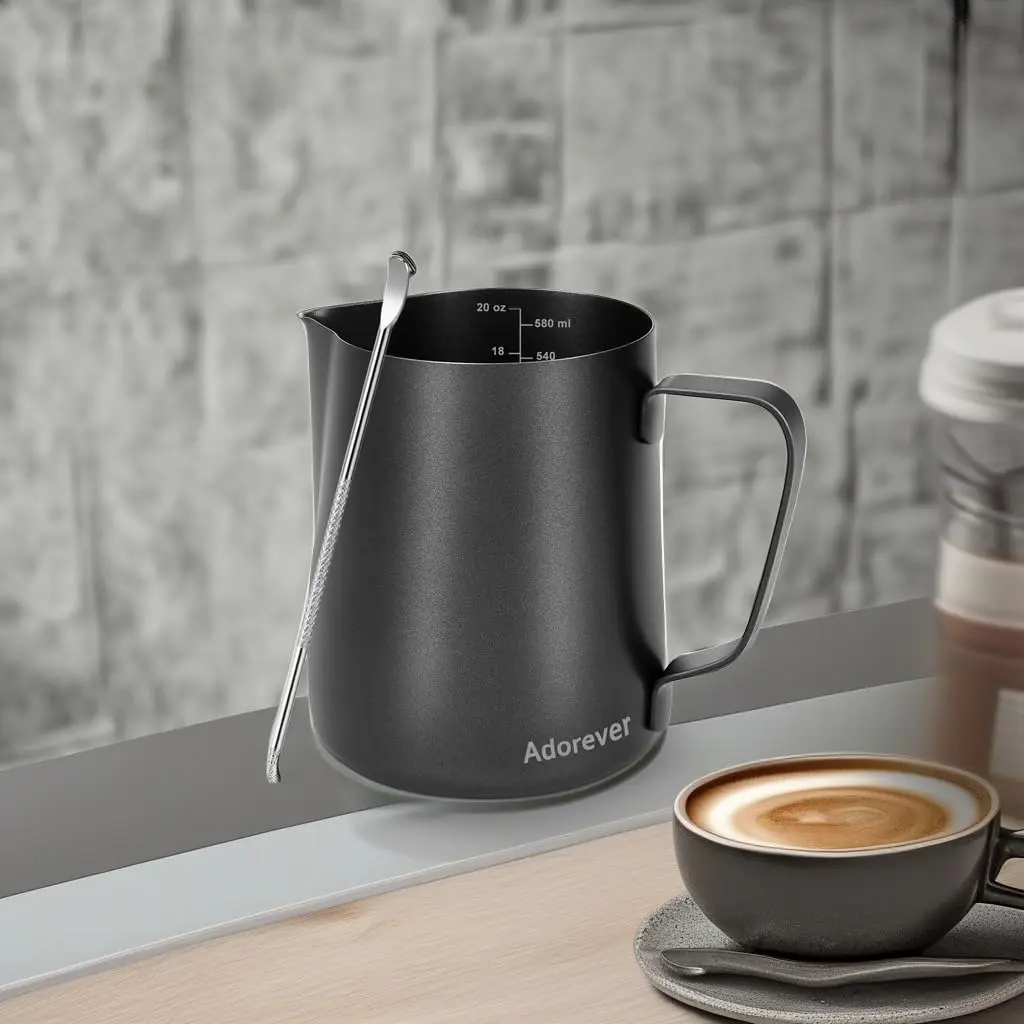 Adorever Matte Black 600ml (20oz) Milk Frothing Pitcher with Latte Art Pen | Perfect for Home Baristas - view 5