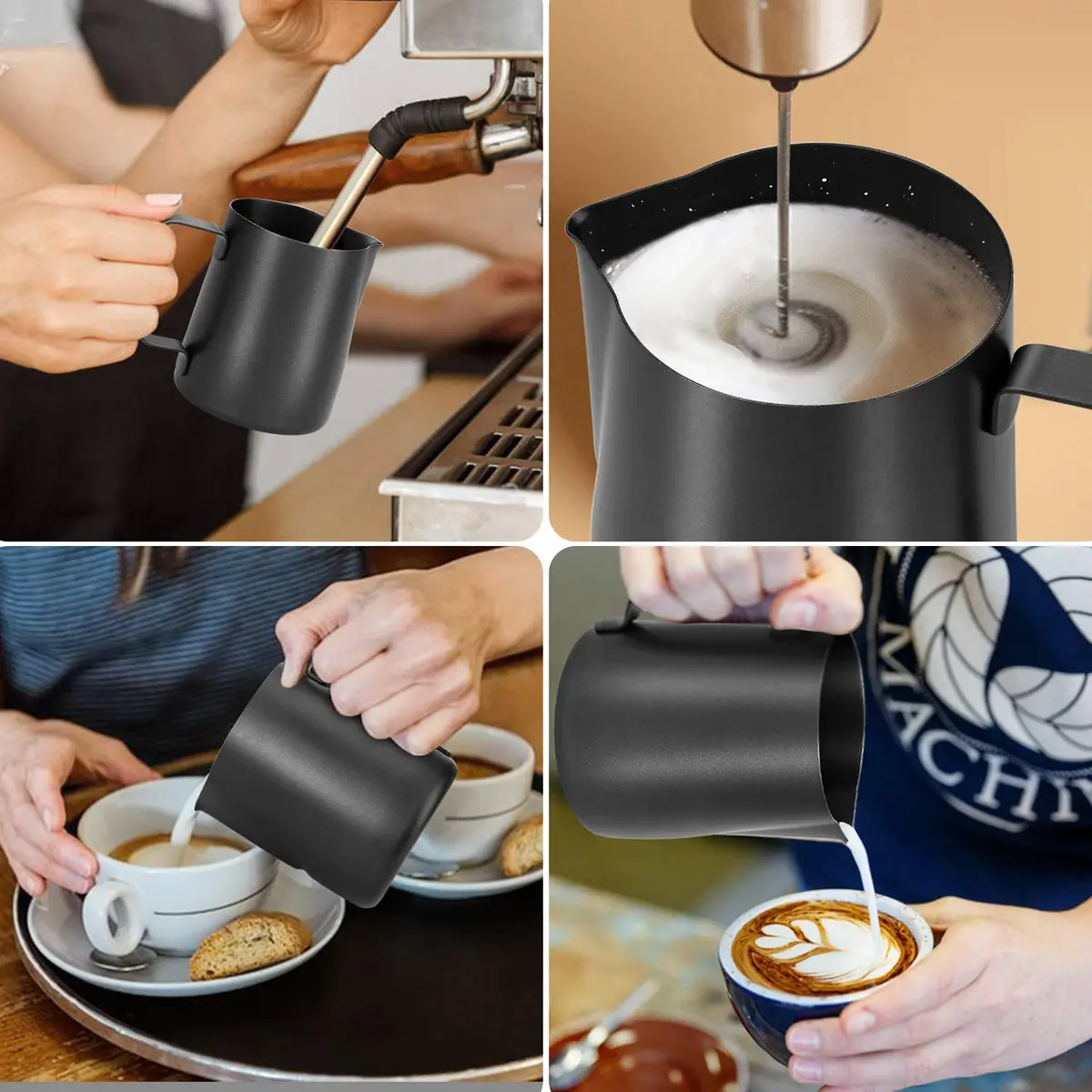 Adorever Matte Black 600ml (20oz) Milk Frothing Pitcher with Latte Art Pen | Perfect for Home Baristas - view 6