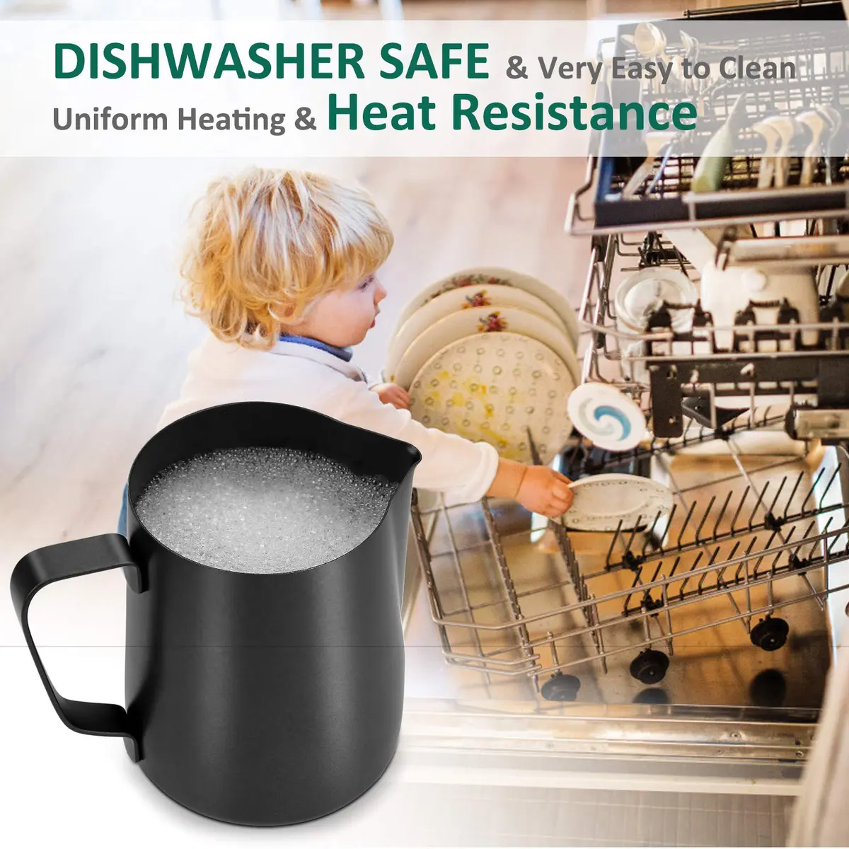 Adorever Matte Black 600ml (20oz) Milk Frothing Pitcher with Latte Art Pen | Perfect for Home Baristas - view 3