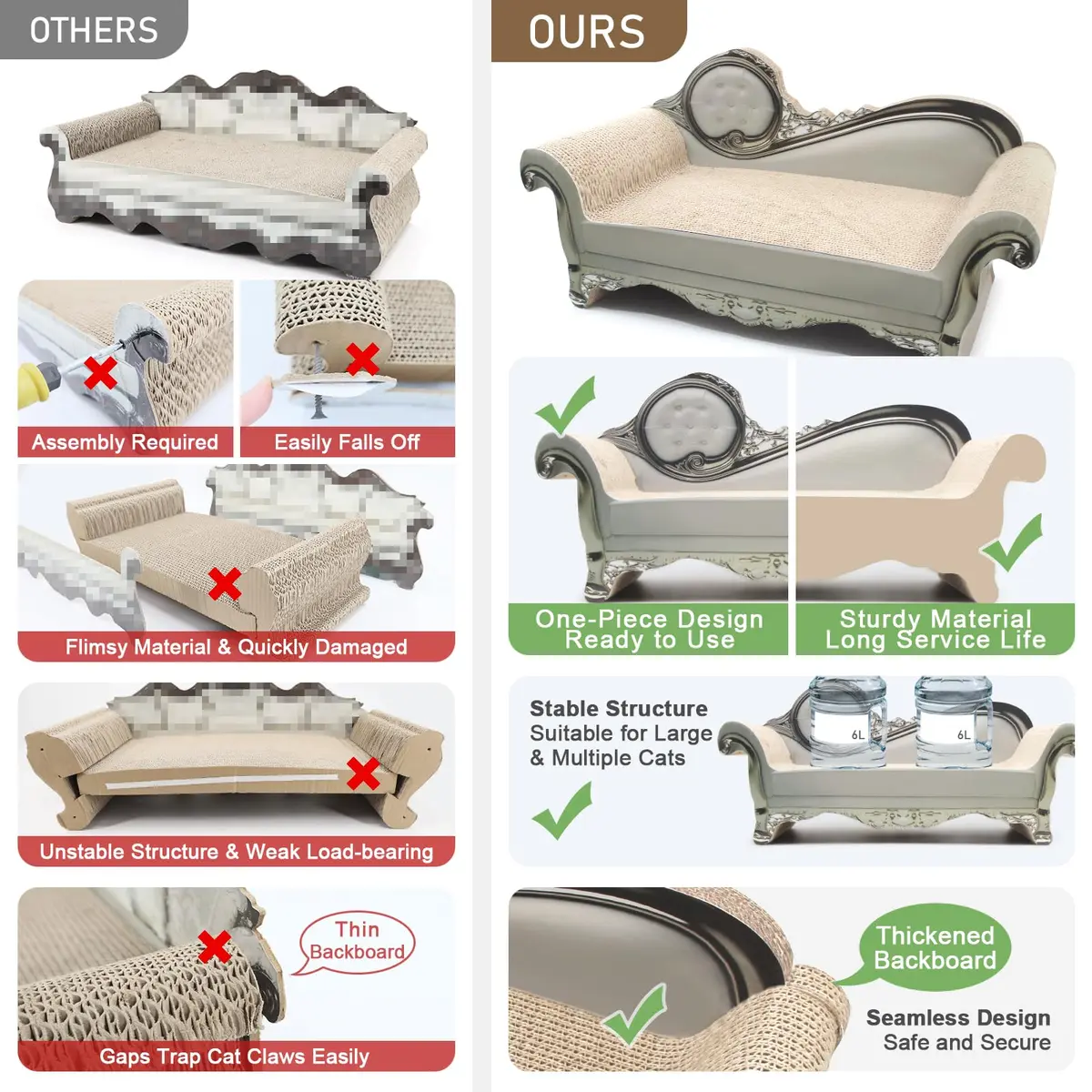 SONGWAY Cat Scratcher Sofa Bed - Corrugated Cardboard Lounge & Furniture Protector (59.94cm x 29.97cm x 28.96cm) | Big, Safe & Recyclable - view 5