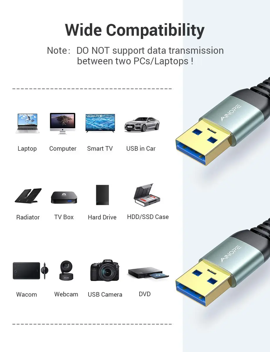 AINOPE USB to USB Cable 1.5FT | SuperSpeed Data Transfer, Compatible with External Hard Drives & Peripherals - view 7
