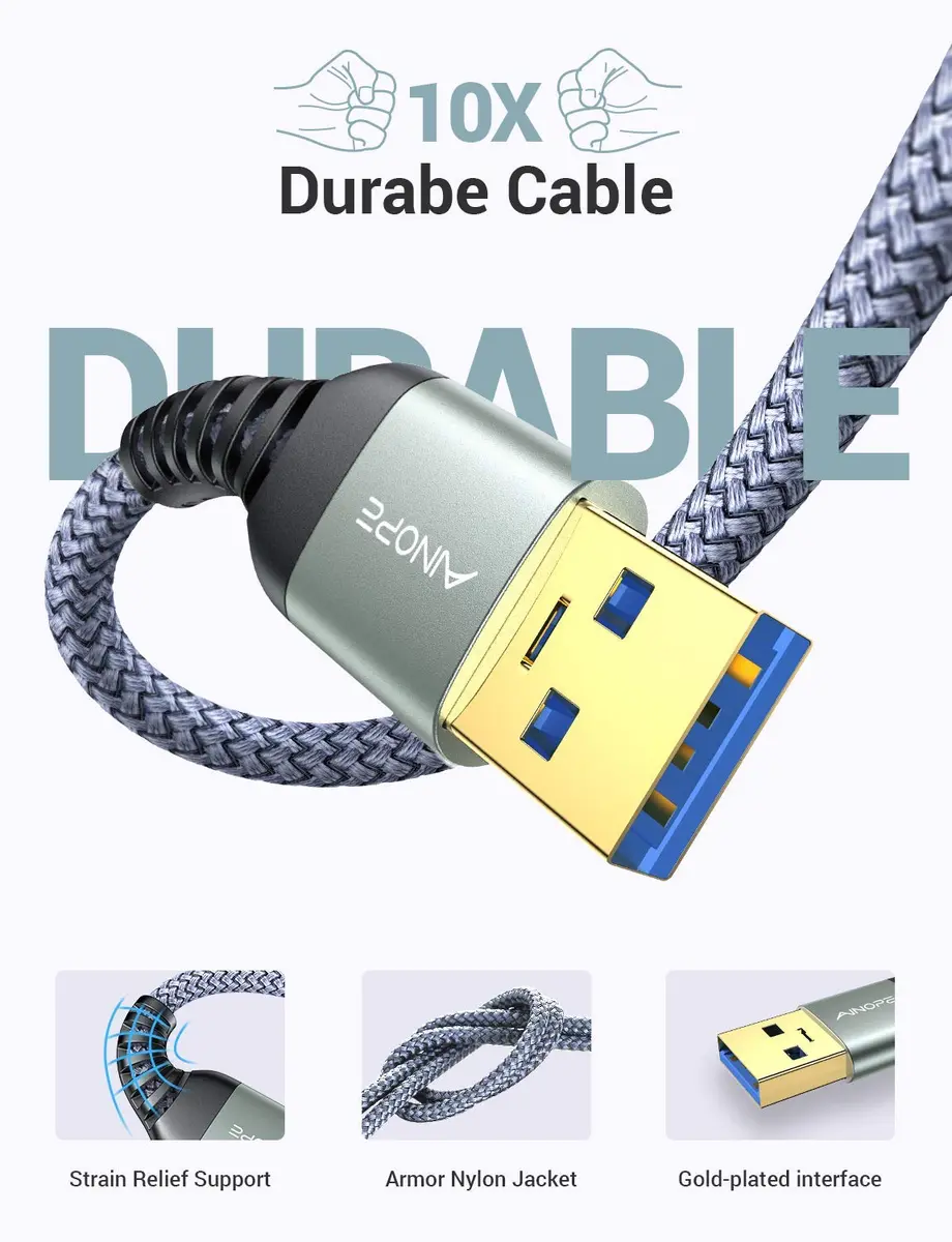 AINOPE USB to USB Cable 1.5FT | SuperSpeed Data Transfer, Compatible with External Hard Drives & Peripherals - view 2
