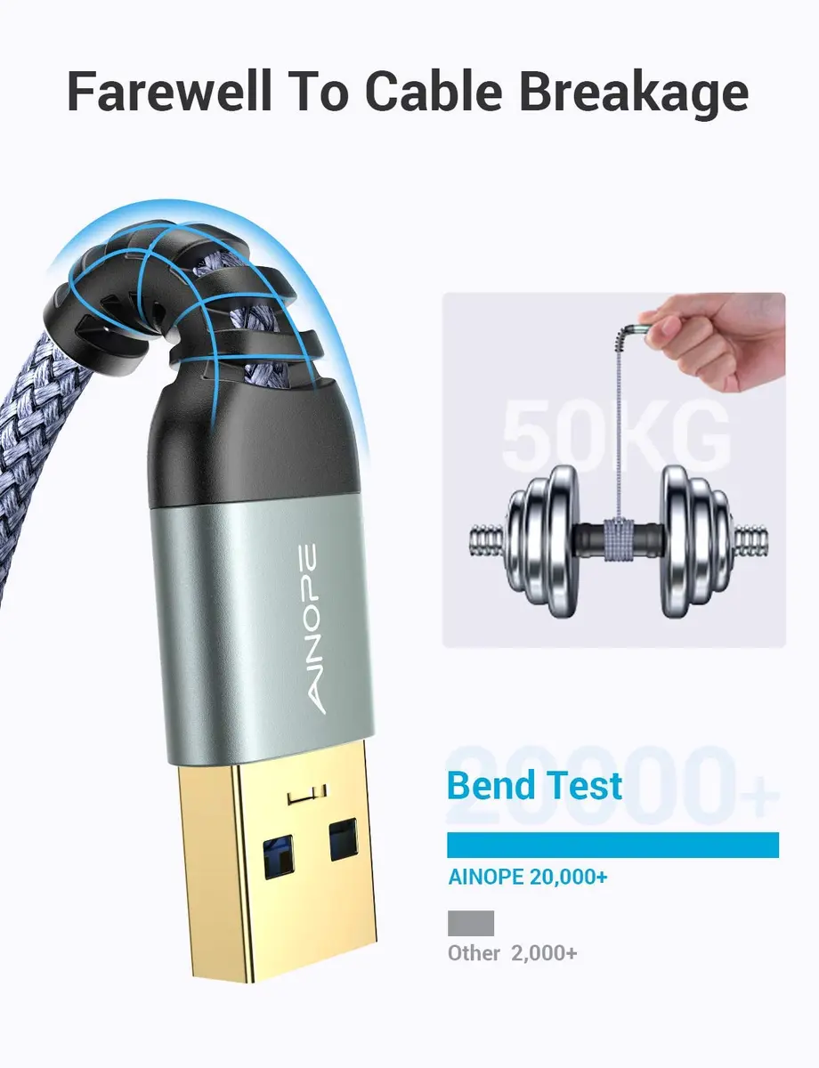 AINOPE USB to USB Cable 1.5FT | SuperSpeed Data Transfer, Compatible with External Hard Drives & Peripherals - view 3