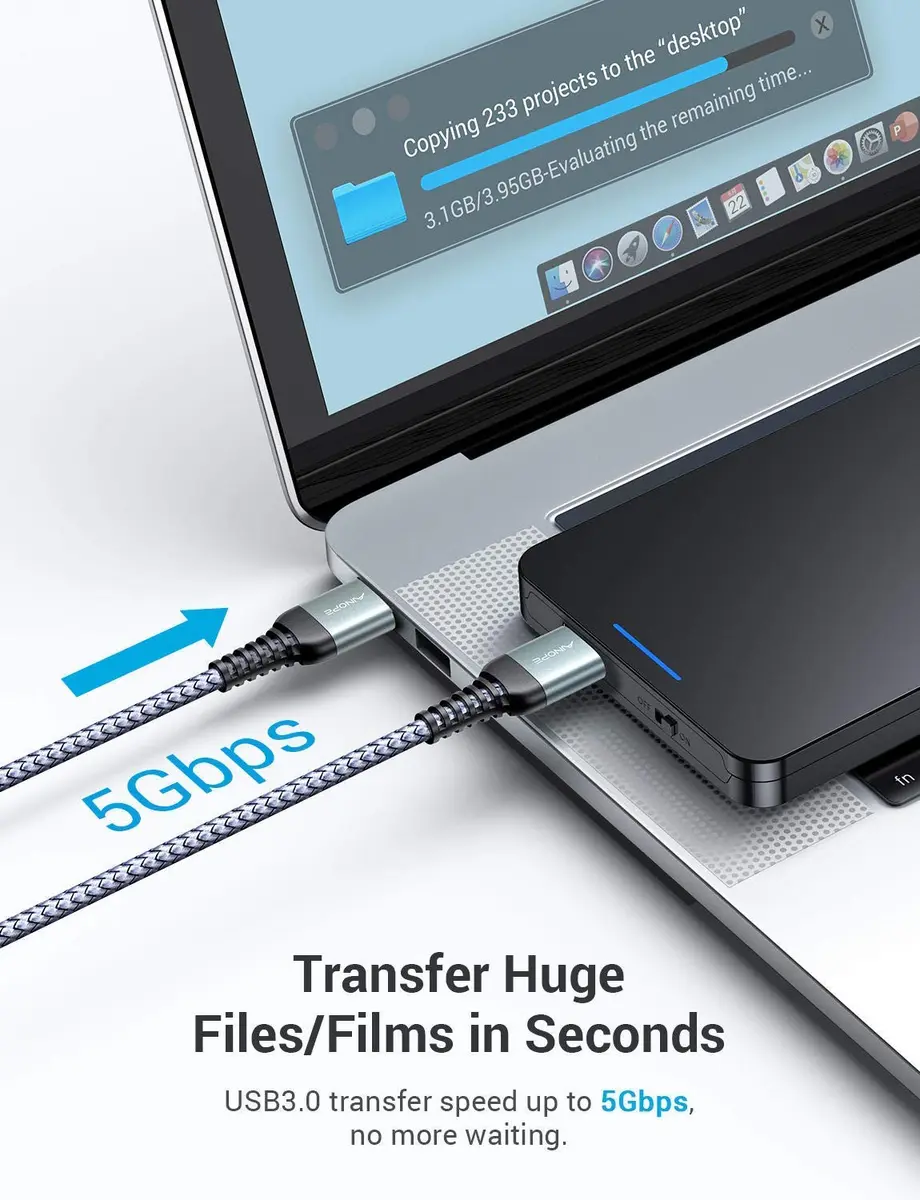 AINOPE USB to USB Cable 1.5FT | SuperSpeed Data Transfer, Compatible with External Hard Drives & Peripherals - view 4