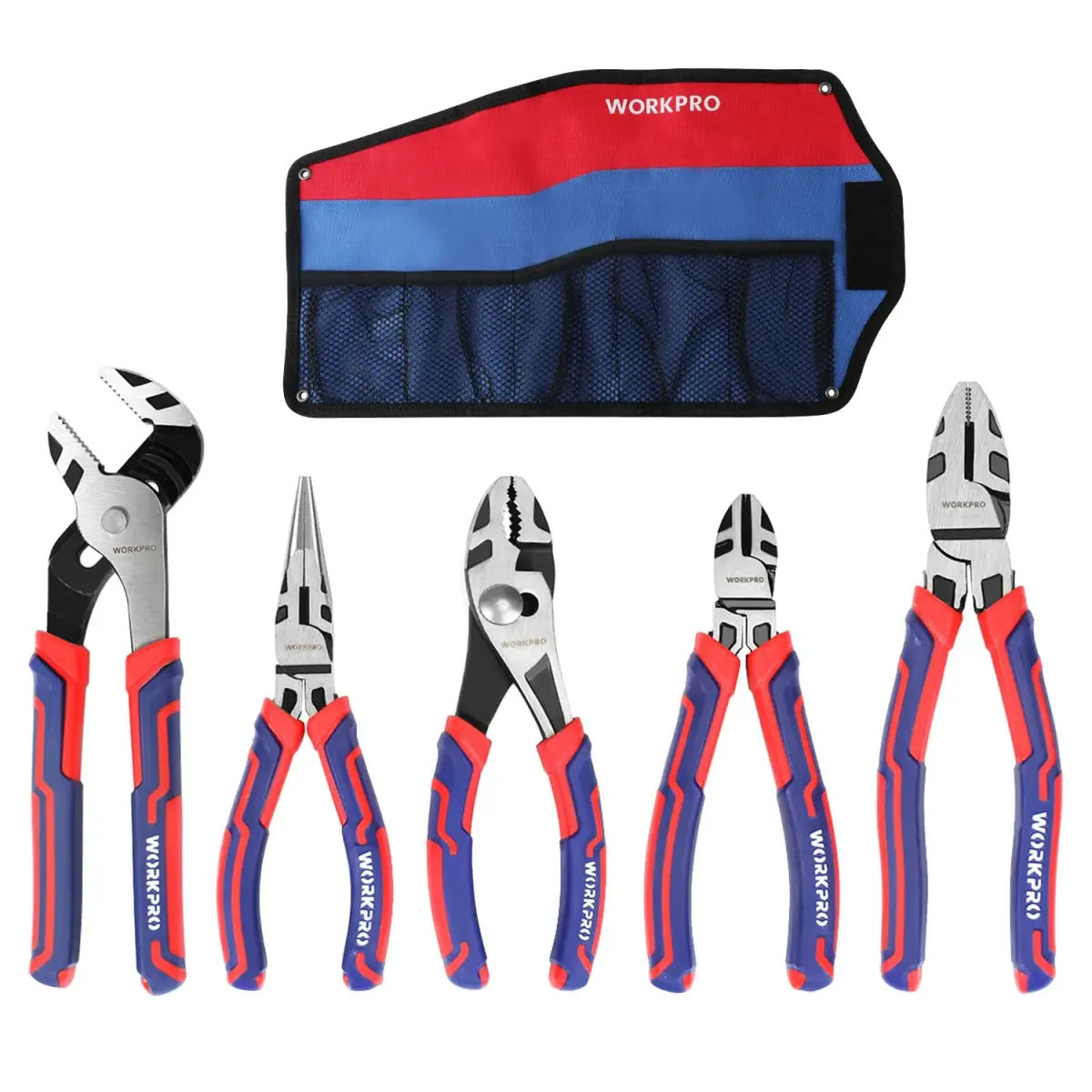WORKPRO 5-Piece Premium Cr-V Pliers Set with Storage Pouch | Drop-Forged Steel for Durability - main product image