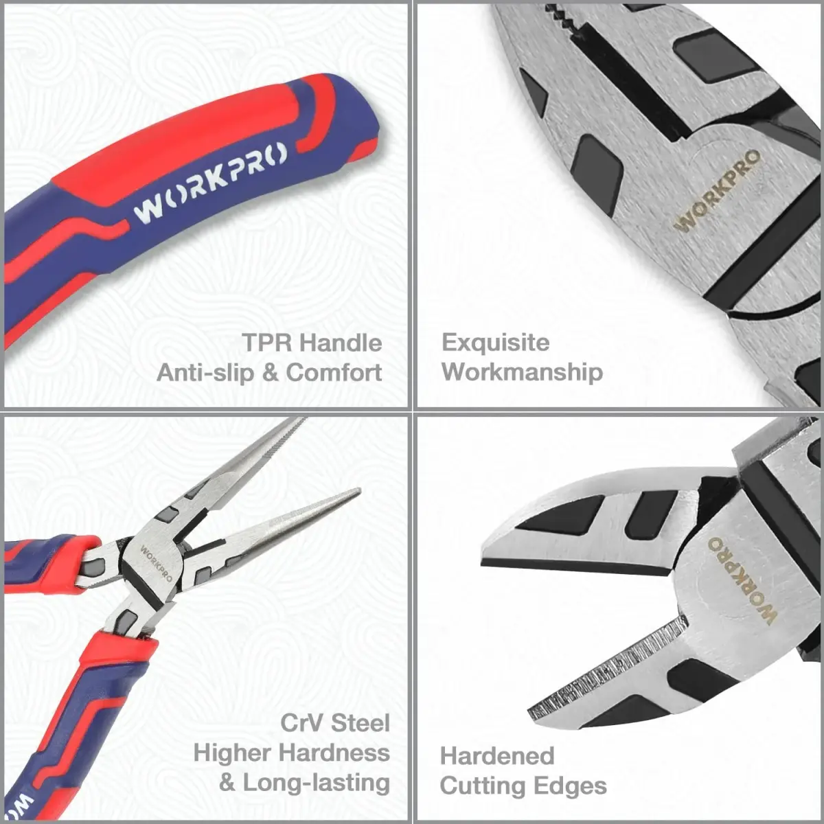WORKPRO 5-Piece Premium Cr-V Pliers Set with Storage Pouch | Drop-Forged Steel for Durability - view 3