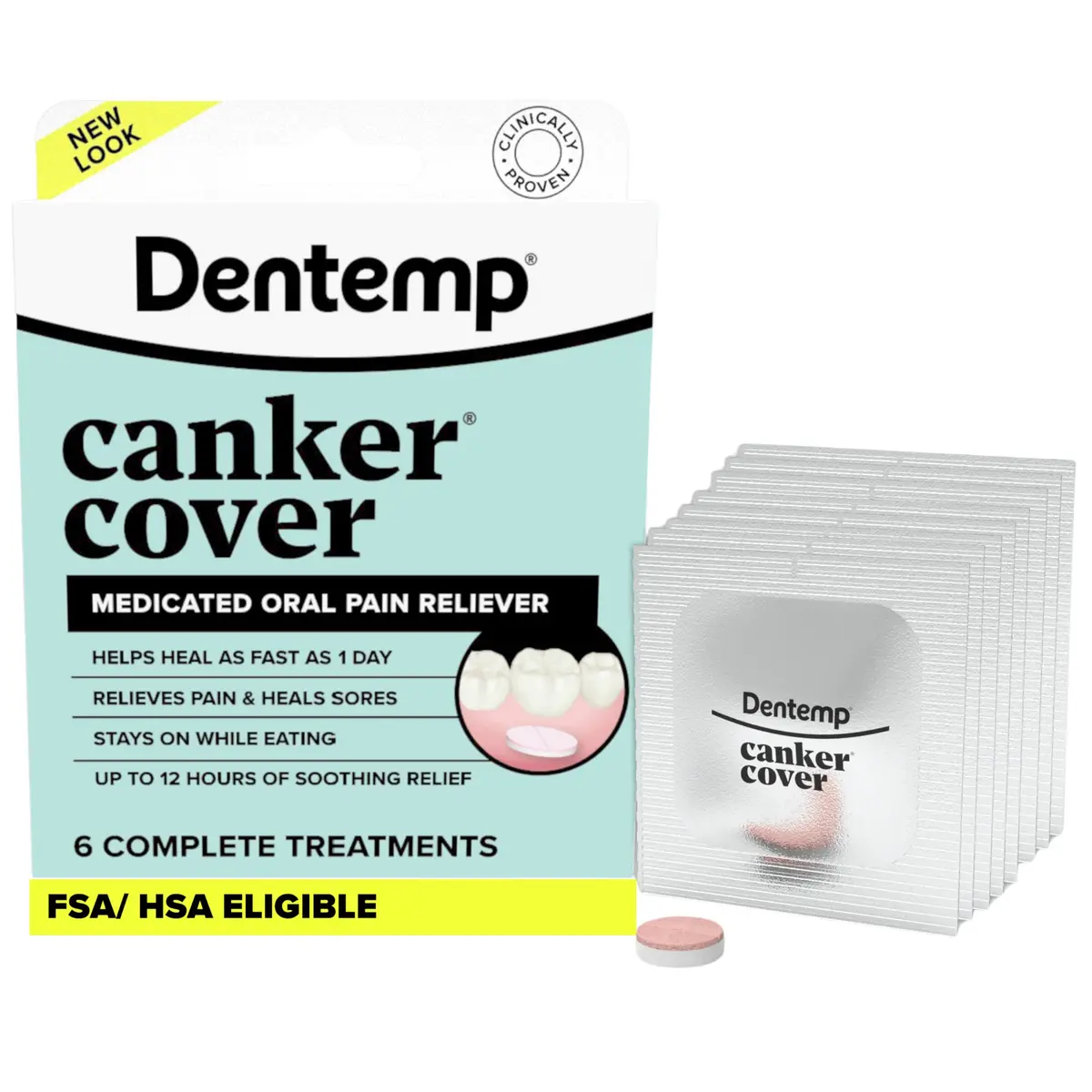 Dentemp Canker Cover Mouth Sore Treatment Tablets 6 Count | Fast-Acting Oral Pain Relief - main product image