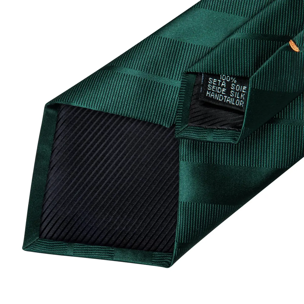 DiBanGu Forest Green Solid Silk Necktie Set with Pocket Square & Cufflinks | 59 inches x 3.15 inches - view 6