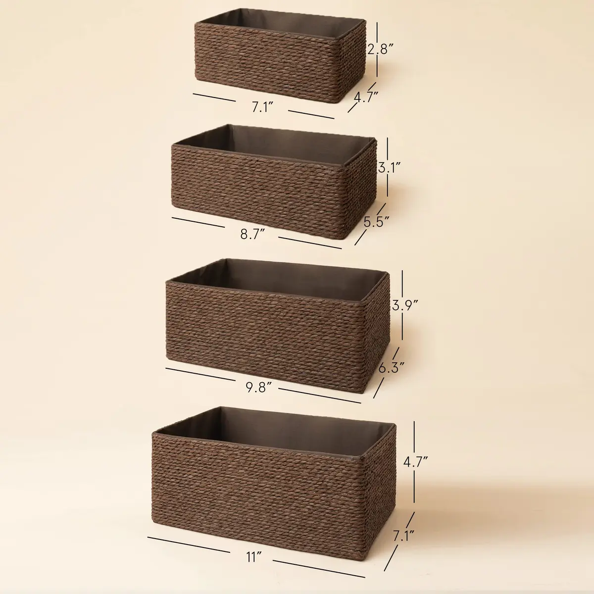 LA JOLIE MUSE Bathroom Basket Organizers, Paper Rope Storage, Brown 4 Pack | Eco-Friendly & Versatile - view 4