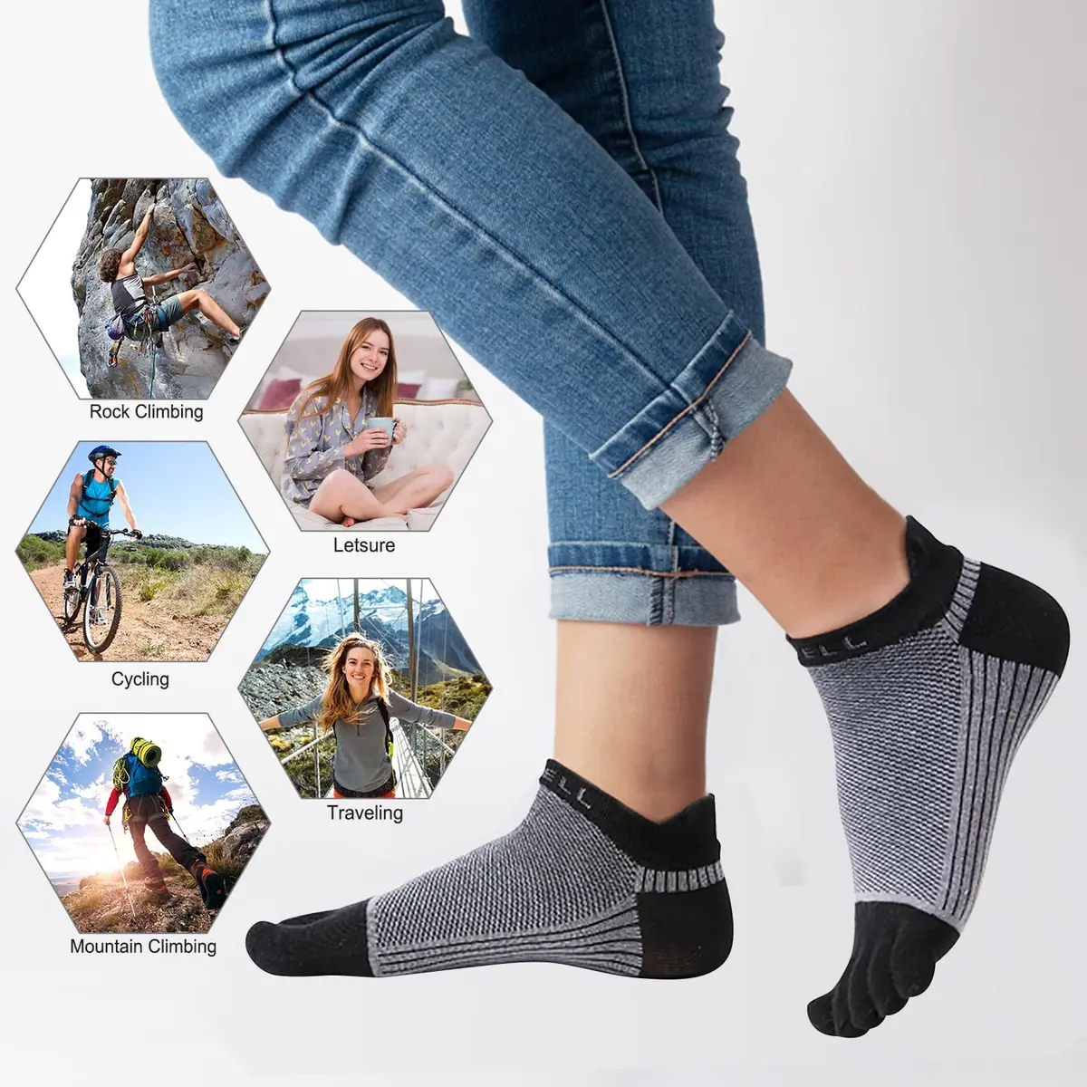 VWELL Men's Cotton Toe Socks No Show Five Finger Socks for Running, 4 Pairs | Breathable & Odor-Free - view 5