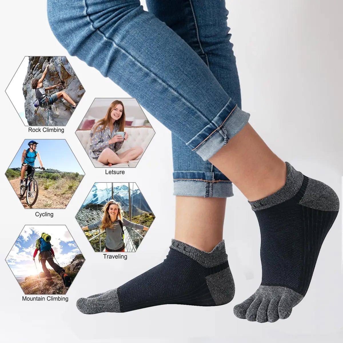 VWELL Men's Cotton Toe Socks No Show 7-11 | Breathable & Odor-Free - view 5