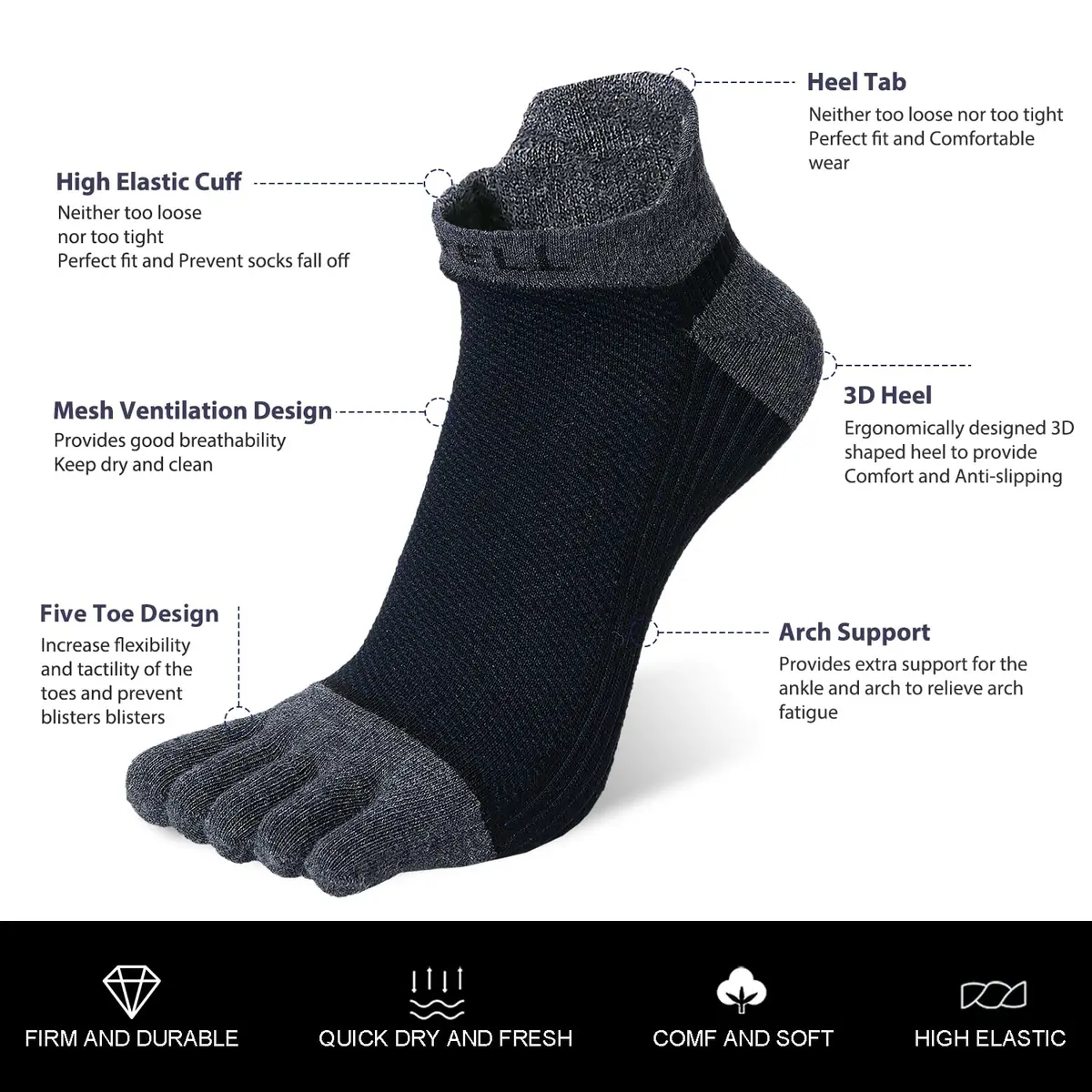 VWELL Men's Cotton Toe Socks No Show 7-11 | Breathable & Odor-Free - view 4
