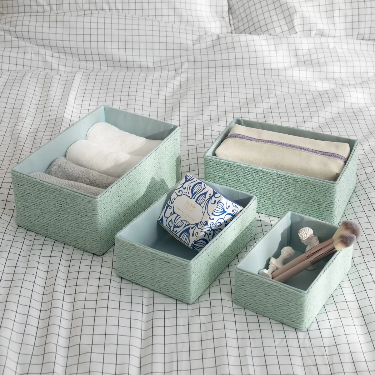 LA JOLIE MUSE Bathroom Basket Organizers, Paper Rope Storage, Green 4 Pack | Eco-Friendly & Versatile - view 3