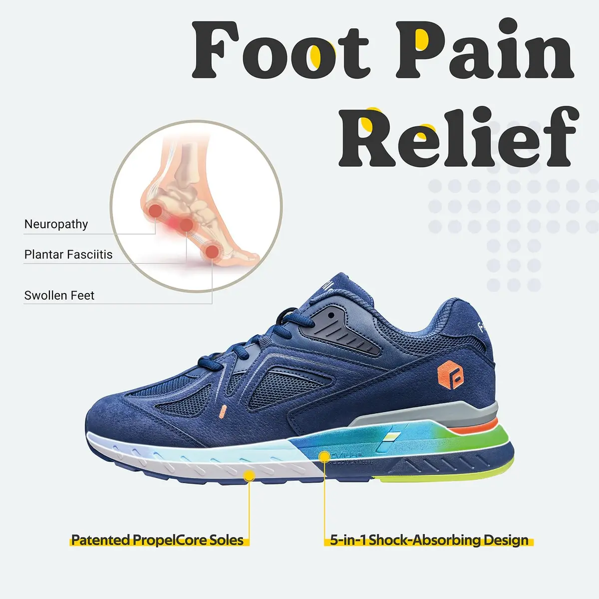 FitVille Men's Wide Walking Shoes, Extra Wide Sneakers - Rebound Core | Pain-Free Support & Comfort - view 5