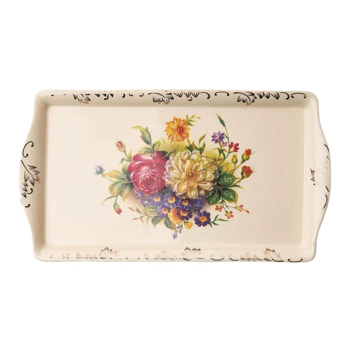 YOLIFE Ceramic Serving Tray Flowering Shrubs 34cm (13.5 inch) x 19cm (7.5 inch) | Elegant Porcelain Platter for Indian Homes - main product image