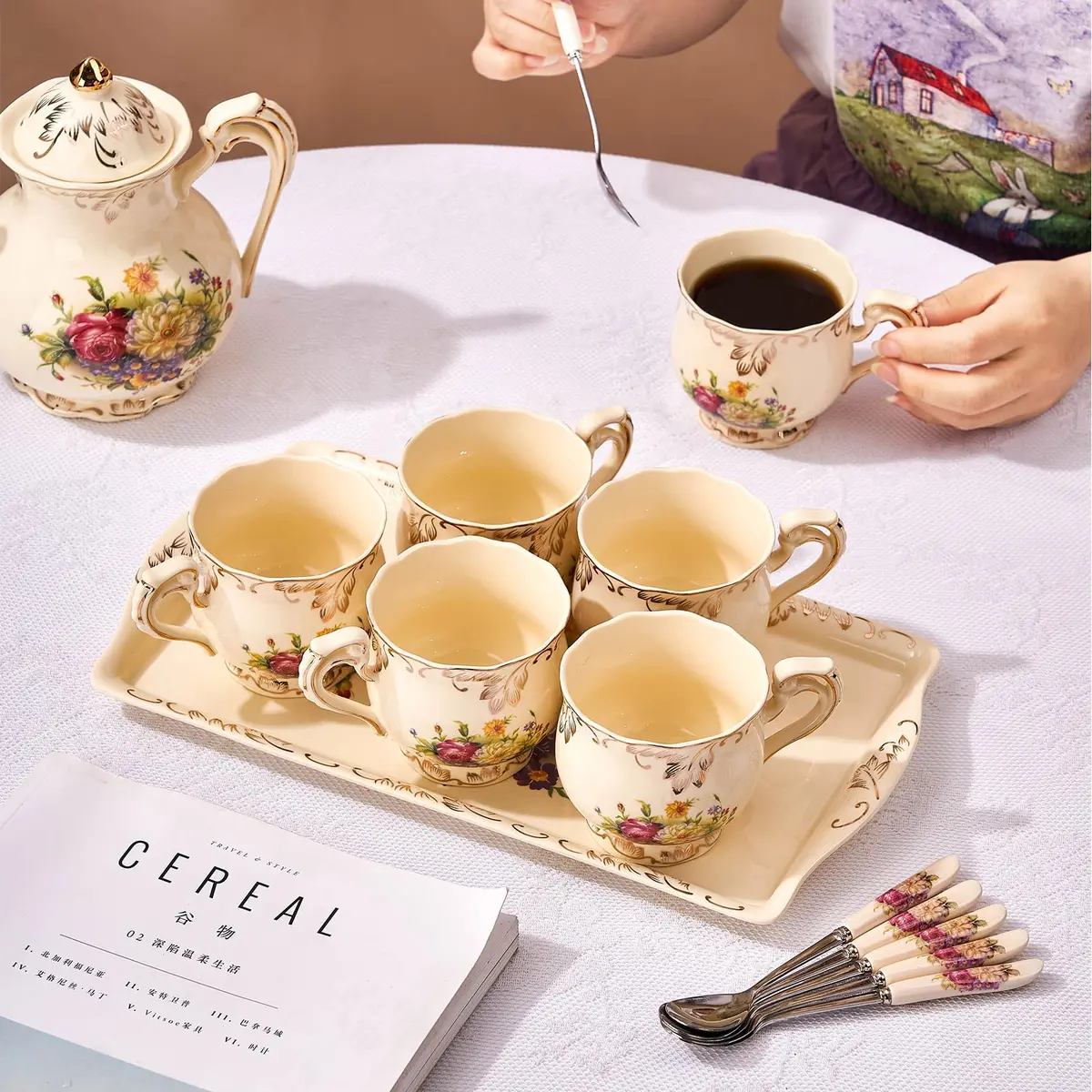 YOLIFE Ceramic Serving Tray Flowering Shrubs 34cm (13.5 inch) x 19cm (7.5 inch) | Elegant Porcelain Platter for Indian Homes - view 6