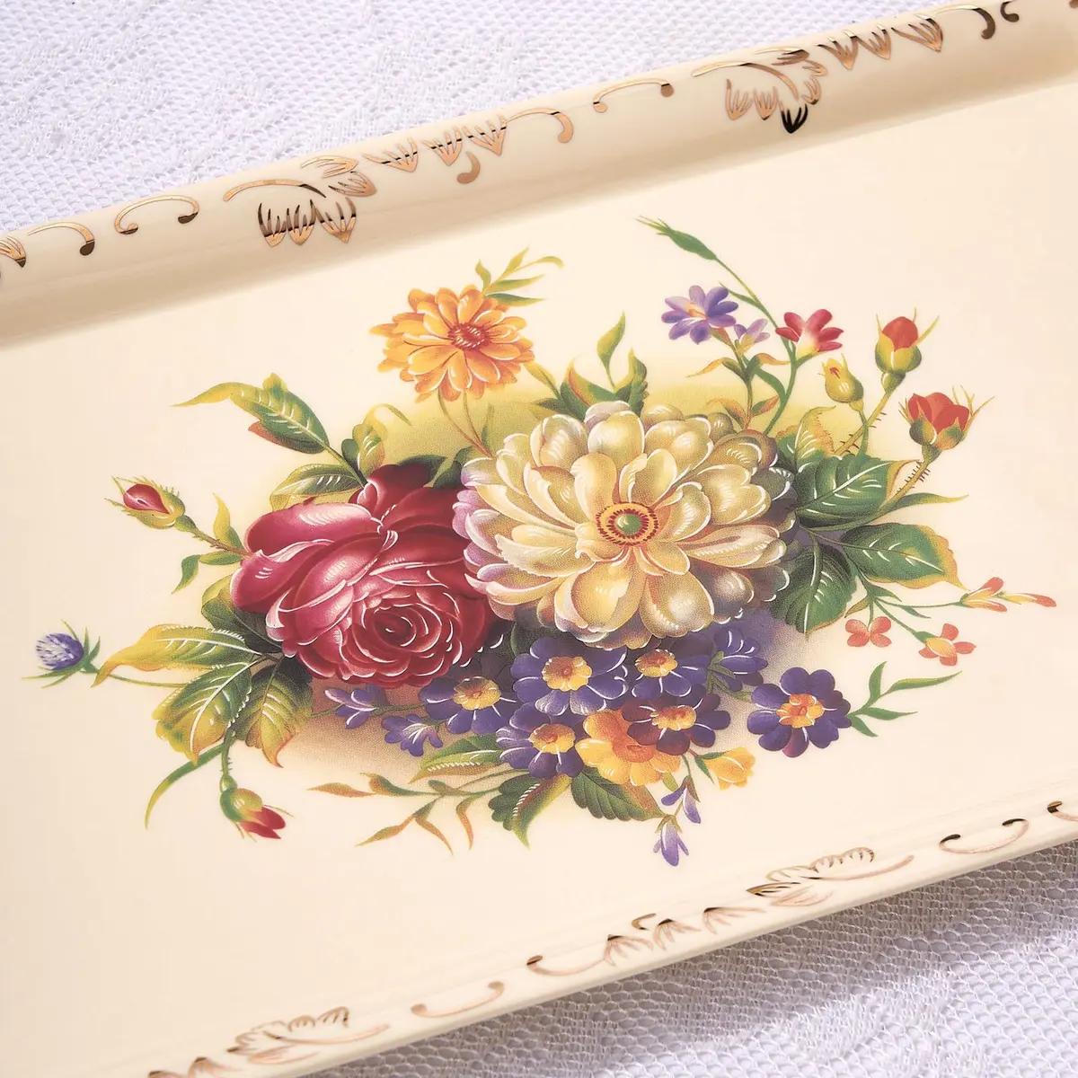 YOLIFE Ceramic Serving Tray Flowering Shrubs 34cm (13.5 inch) x 19cm (7.5 inch) | Elegant Porcelain Platter for Indian Homes - view 2