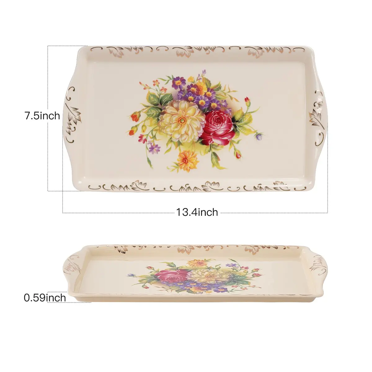 YOLIFE Ceramic Serving Tray Flowering Shrubs 34cm (13.5 inch) x 19cm (7.5 inch) | Elegant Porcelain Platter for Indian Homes - view 4