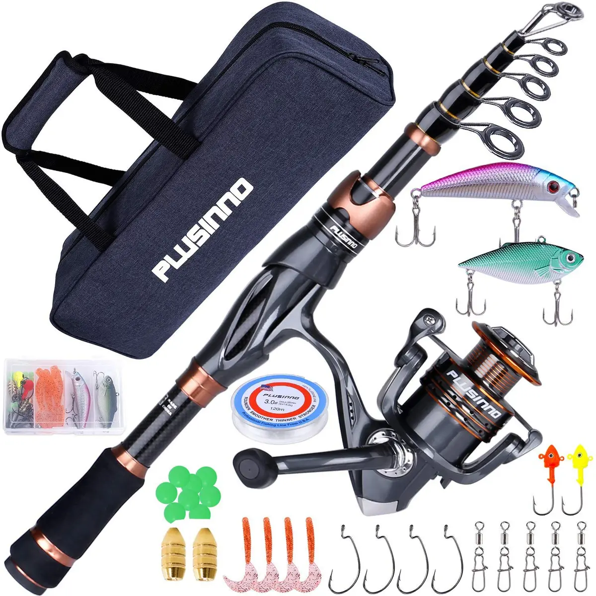 PLUSINNO Bronze Warrior Telescopic Fishing Rod and Reel Combo 2.10M (6.89FT) | Portable Freshwater Fishing Gear with 12+1 Bearings - main product image