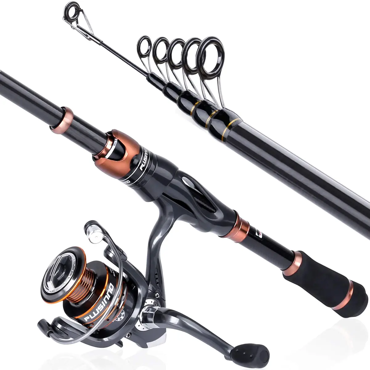 PLUSINNO Bronze Warrior Telescopic Fishing Rod and Reel Combo 1.80M (5.91FT) | IM6 Carbon Fiber Blank, 12+1 Ball Bearings, Portable Travel Gear - view 7
