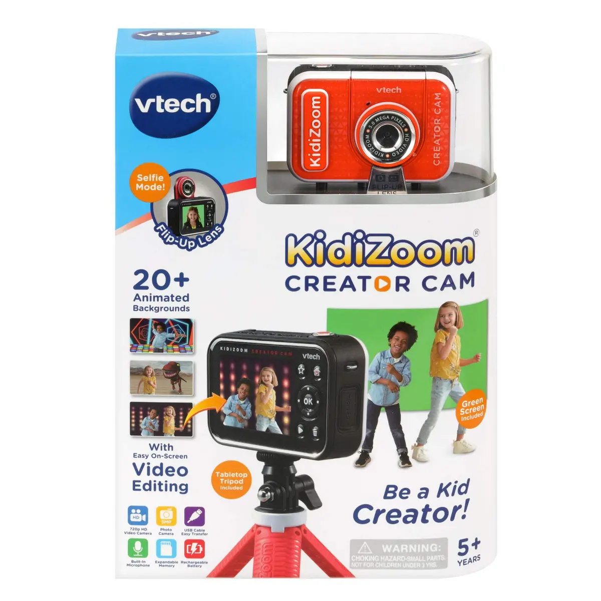 VTech KidiZoom Creator Cam Red HD Video Camera with Green Screen & Tripod | 3.6" x 2.4" x 1.1" (9.1cm x 6.1cm x 2.8cm) - view 7