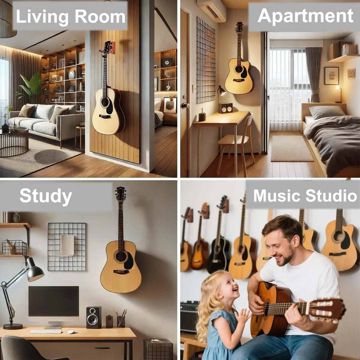 SNIGJAT Guitar Wall Mount 2 Pack, U-Shaped Wood Guitar Hanger with Rotating Yoke | Securely Displays Acoustic, Electric, Bass Guitars - view 6