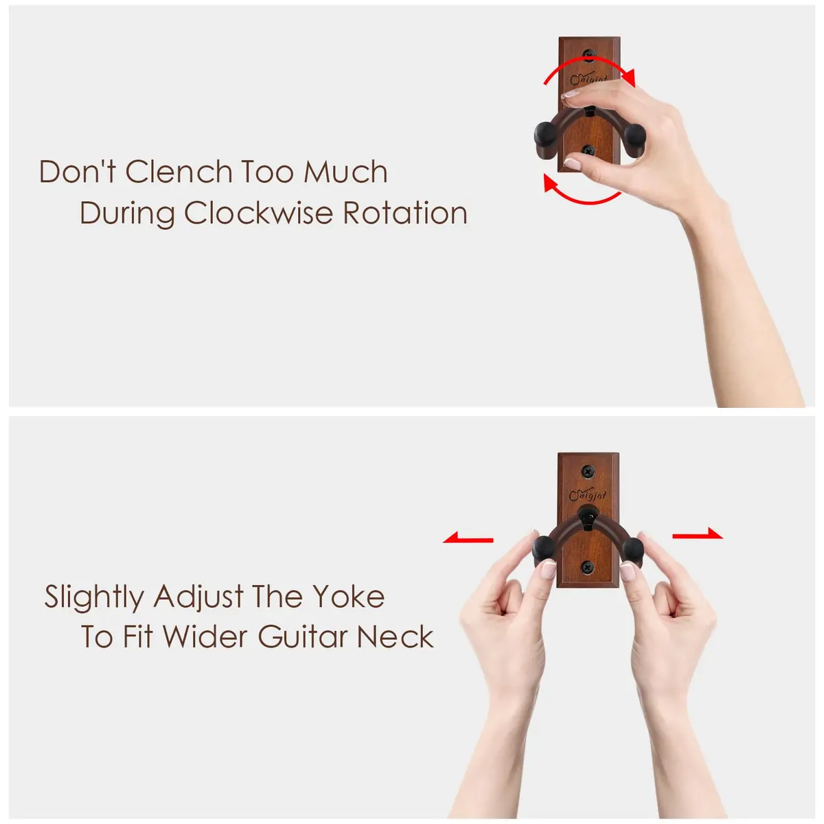 SNIGJAT Guitar Wall Mount 2 Pack, U-Shaped Wood Guitar Hanger with Rotating Yoke | Securely Displays Acoustic, Electric, Bass Guitars - view 7
