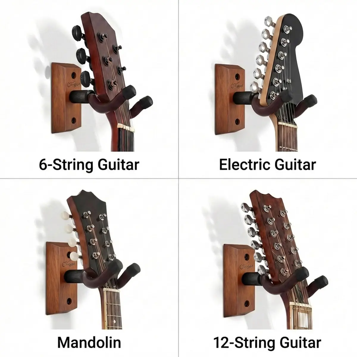 SNIGJAT Guitar Wall Mount 2 Pack, U-Shaped Wood Guitar Hanger with Rotating Yoke | Securely Displays Acoustic, Electric, Bass Guitars - view 3