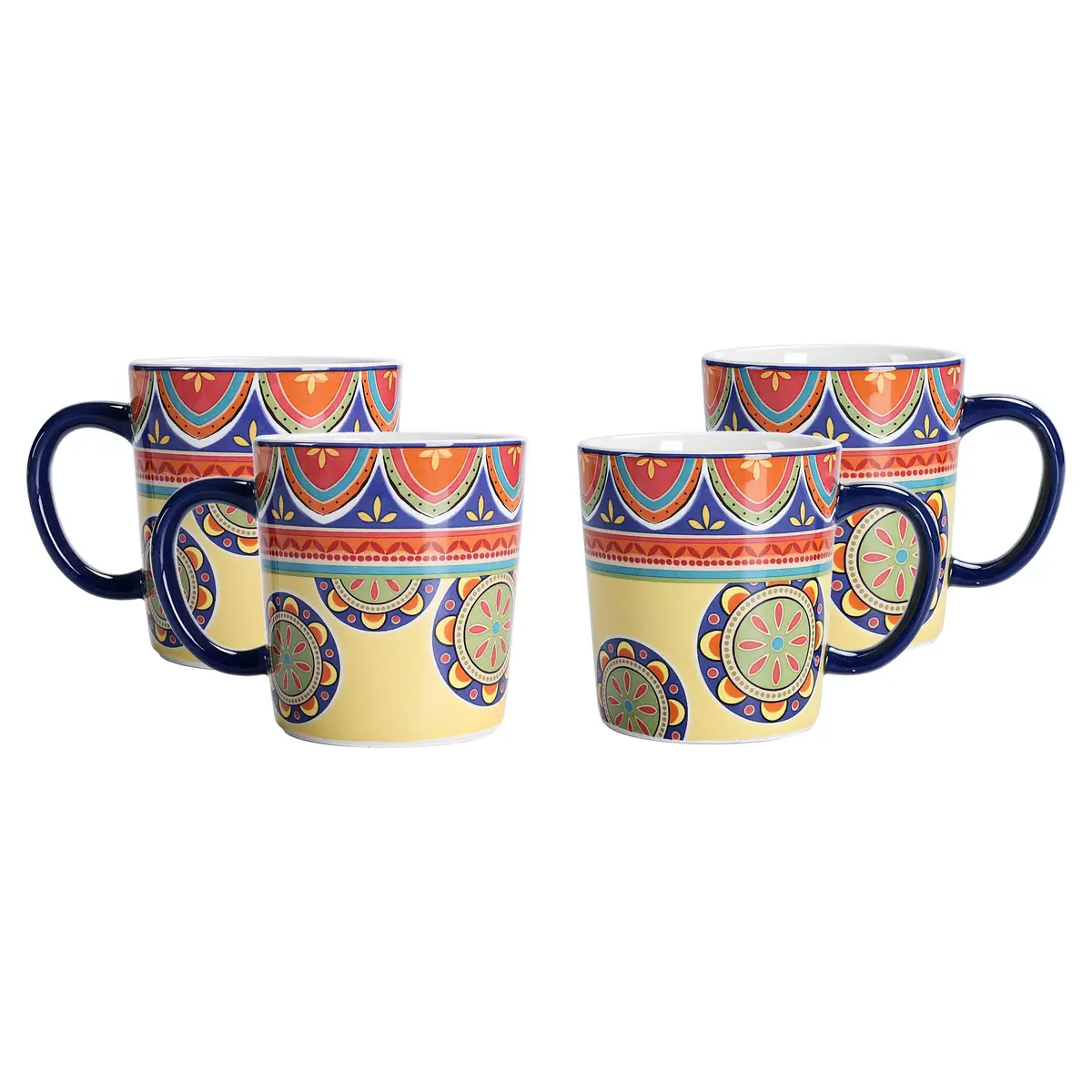 Bico Tunisian Ceramic Coffee Mugs Set of 4, 18 oz Aesthetic Mugs | Vibrant Pattern, Dishwasher Safe - main product image