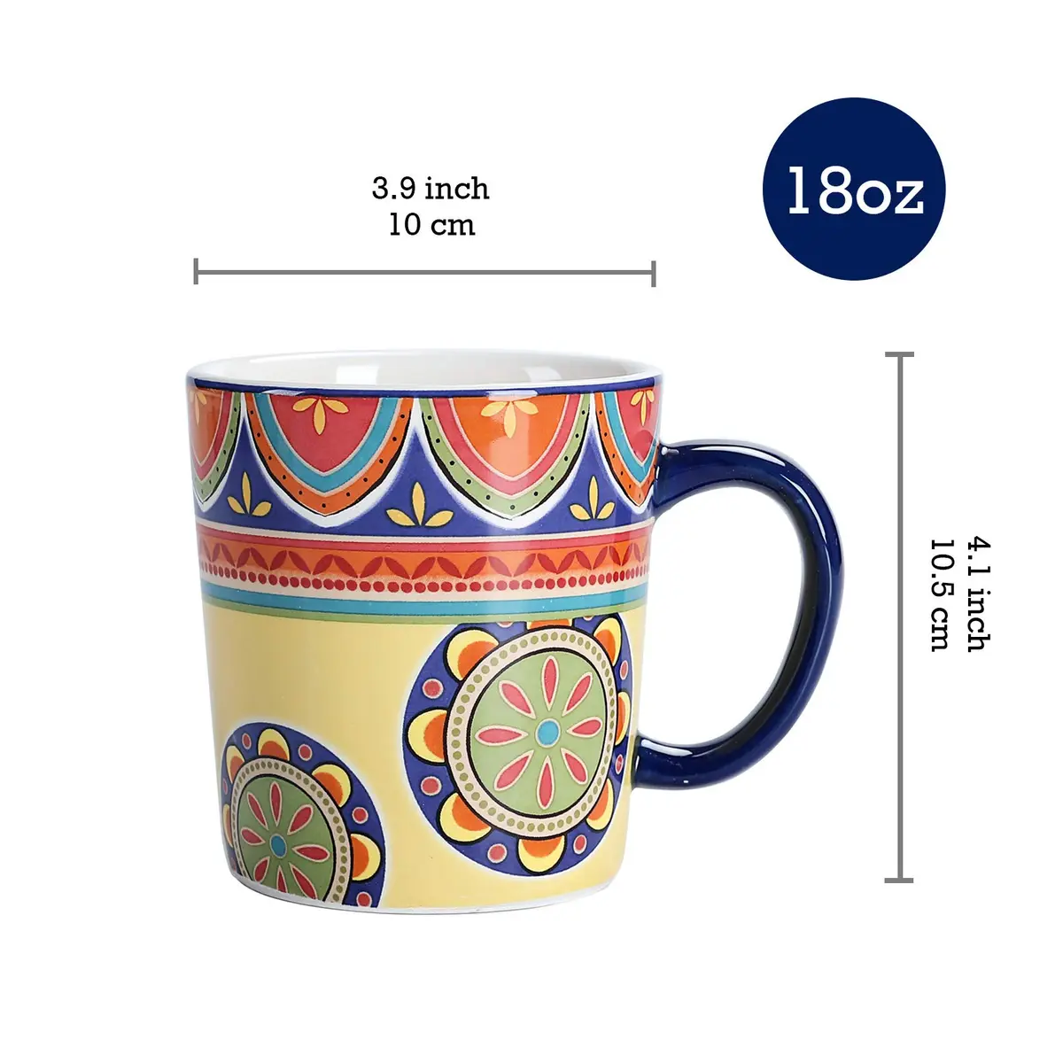 Bico Tunisian Ceramic Coffee Mugs Set of 4, 18 oz Aesthetic Mugs | Vibrant Pattern, Dishwasher Safe - view 2
