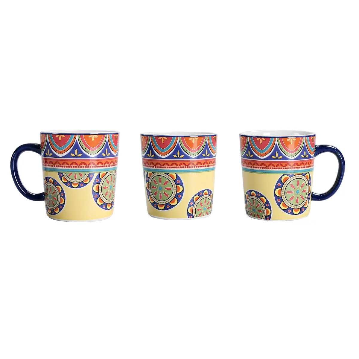 Bico Tunisian Ceramic Coffee Mugs Set of 4, 18 oz Aesthetic Mugs | Vibrant Pattern, Dishwasher Safe - view 3