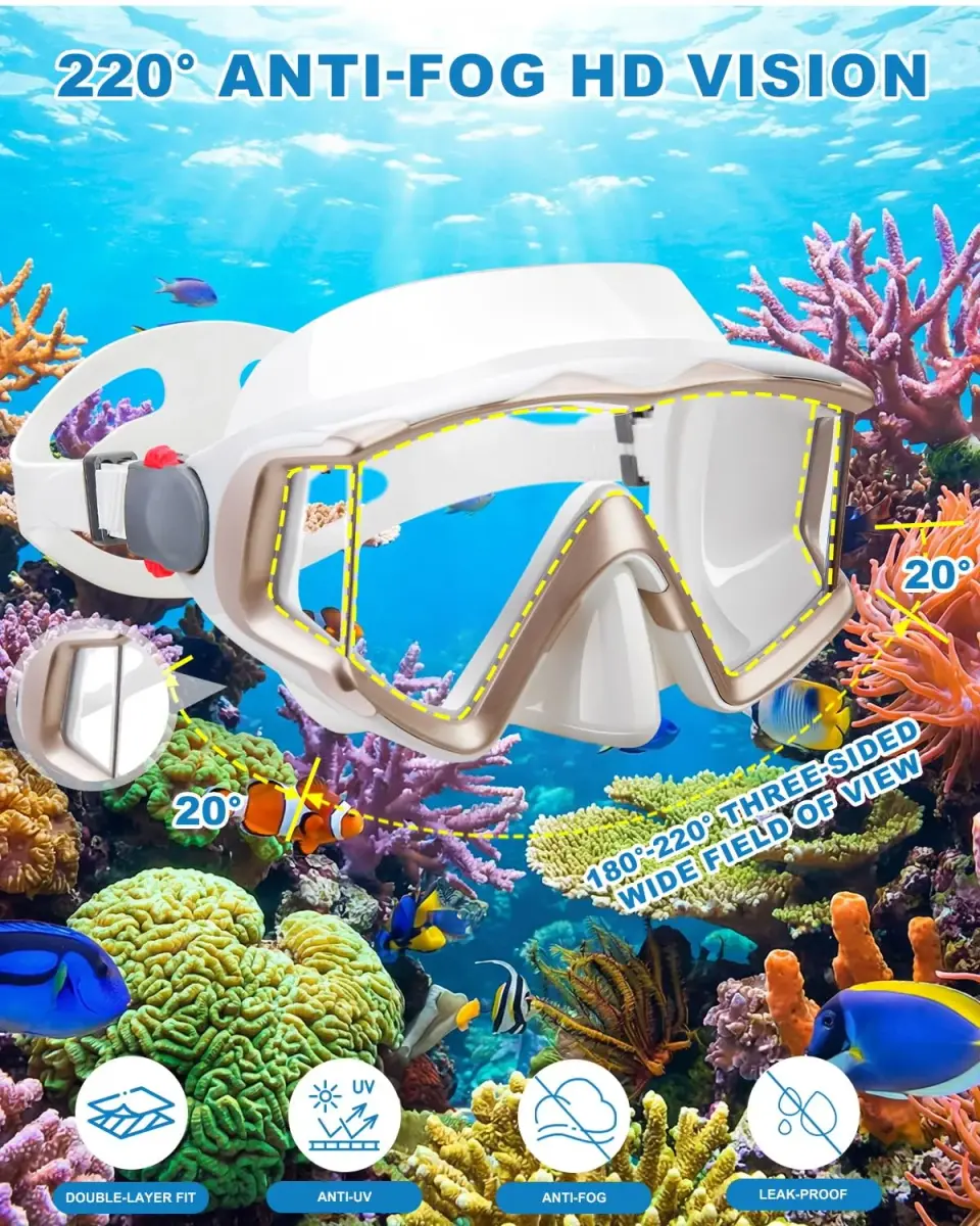 AQUA A DIVE SPORTS White Adult Single Lens Diving Mask | 180° Wide View Anti-Fog - view 3