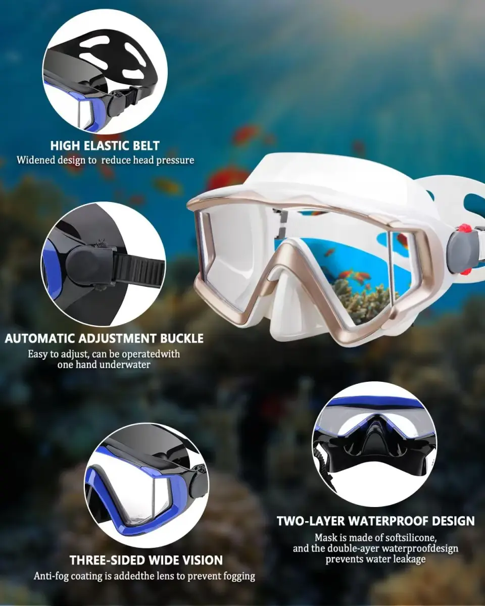 AQUA A DIVE SPORTS White Adult Single Lens Diving Mask | 180° Wide View Anti-Fog - view 4