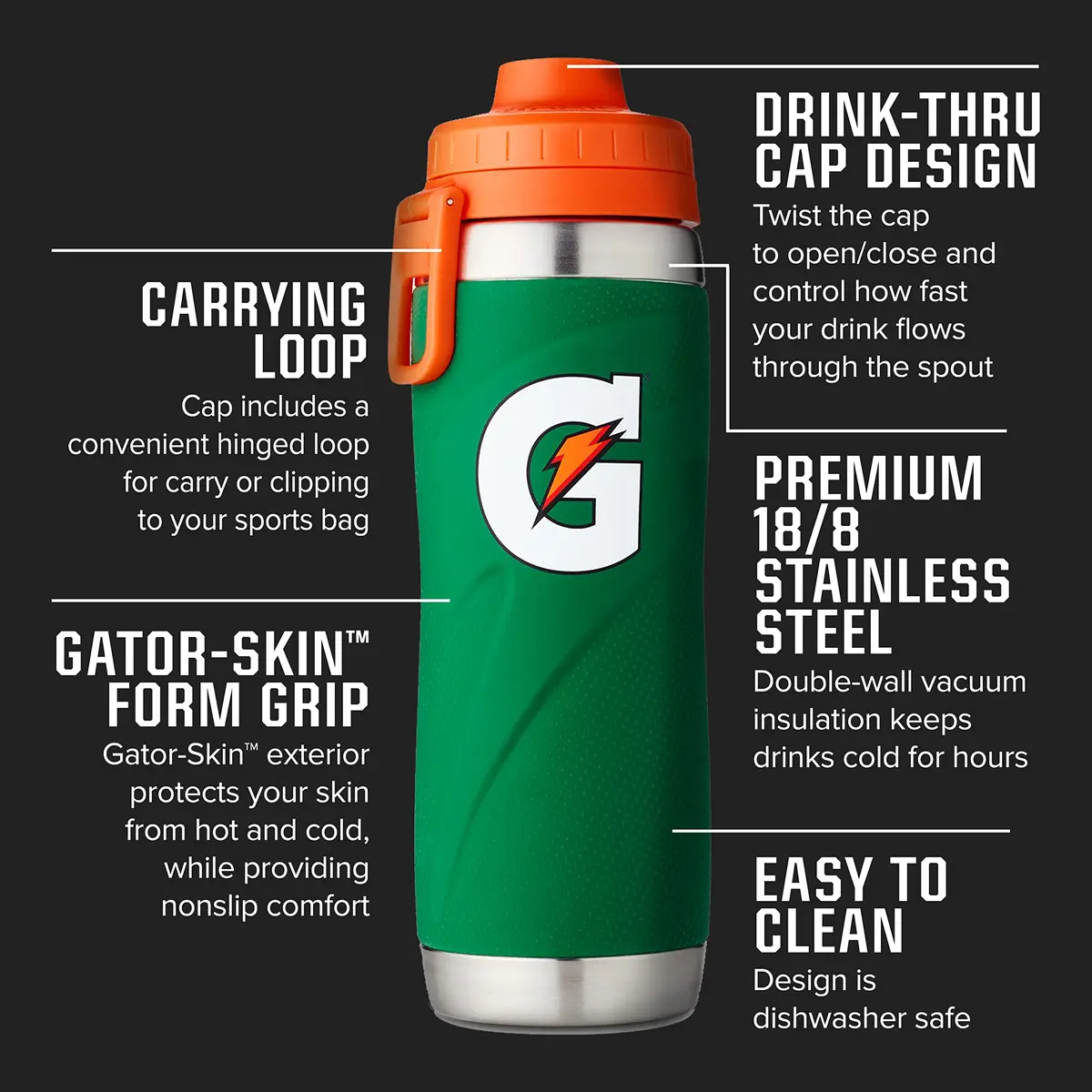 Gatorade Stainless Steel Sport Bottle 737ml (26oz) | Double-Wall Vacuum Insulated - view 2