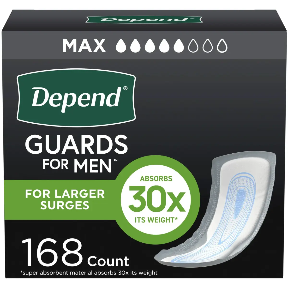 Depend Guards for Men Maximum Absorbency Pads 168 Count (2.27 kg / 5 lb) | USA Imported for India - main product image