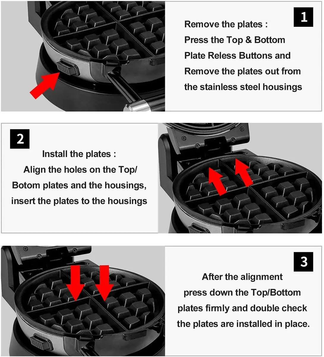 Health and Home 3-in-1 Waffle, Omelet, Egg Waffle Maker | 360° Rotating Belgian Nonstick Plates - view 6