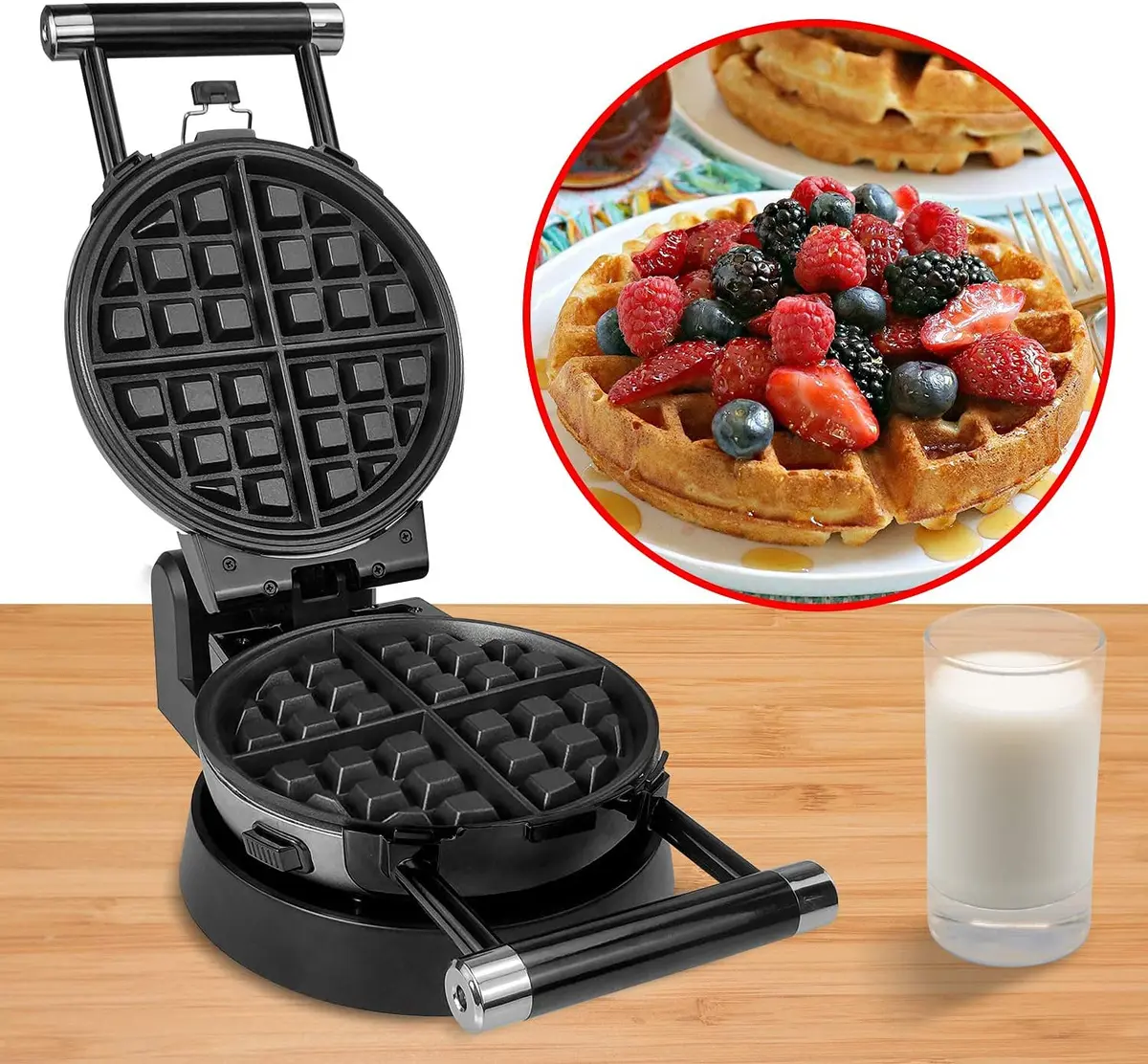 Health and Home 3-in-1 Waffle, Omelet, Egg Waffle Maker | 360° Rotating Belgian Nonstick Plates - view 2