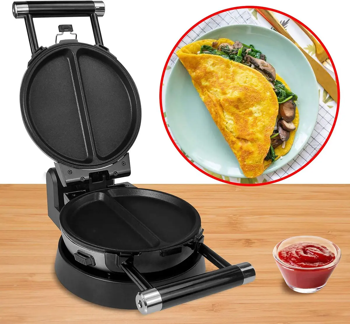 Health and Home 3-in-1 Waffle, Omelet, Egg Waffle Maker | 360° Rotating Belgian Nonstick Plates - view 3