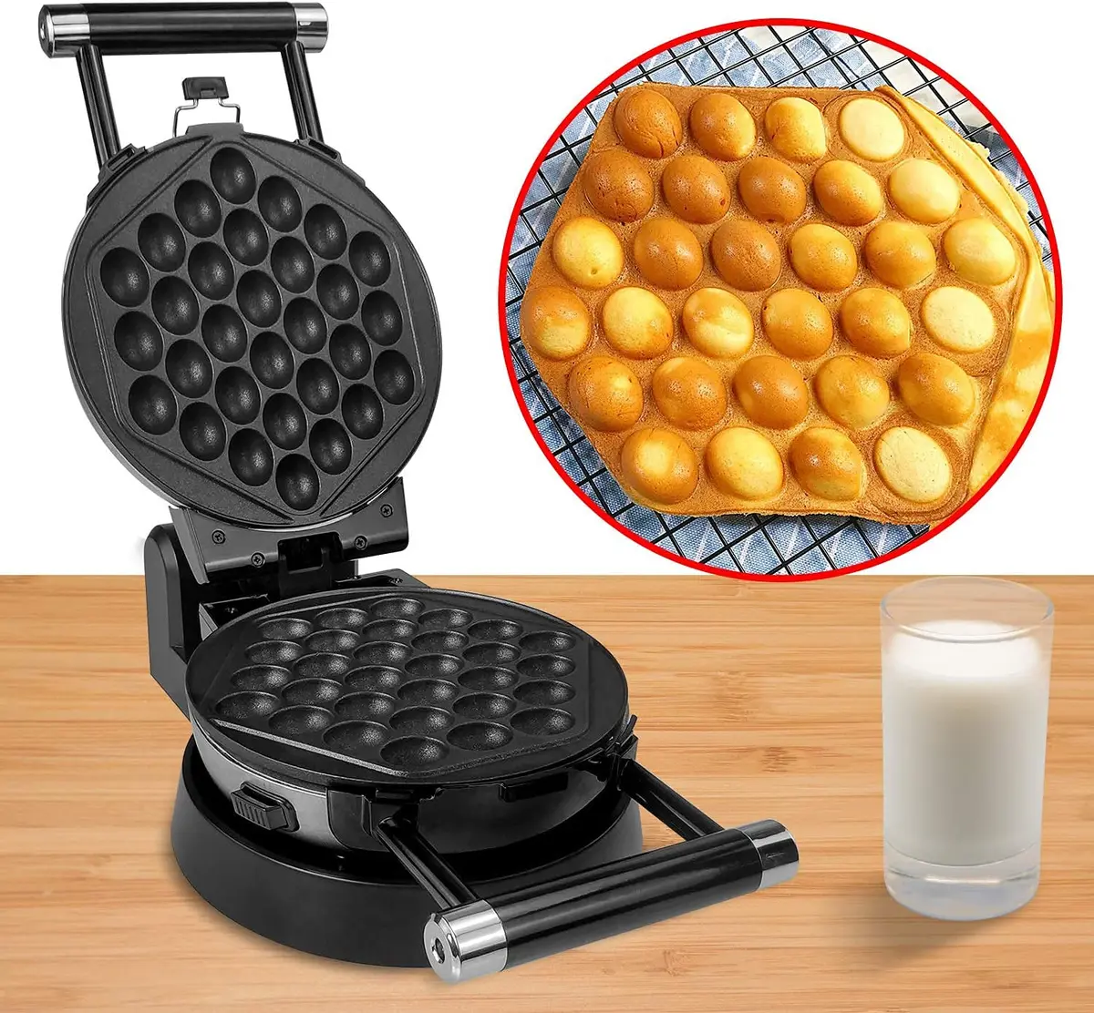 Health and Home 3-in-1 Waffle, Omelet, Egg Waffle Maker | 360° Rotating Belgian Nonstick Plates - view 4