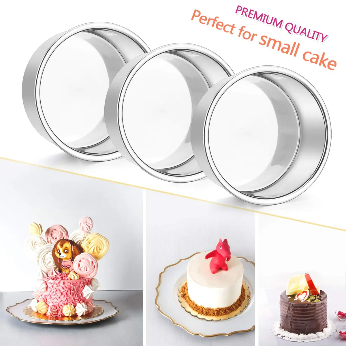 E-far 4 Inch Stainless Steel Mini Round Cake Pans Set of 6 | Healthy Baking for Smash Cakes & Desserts - view 4