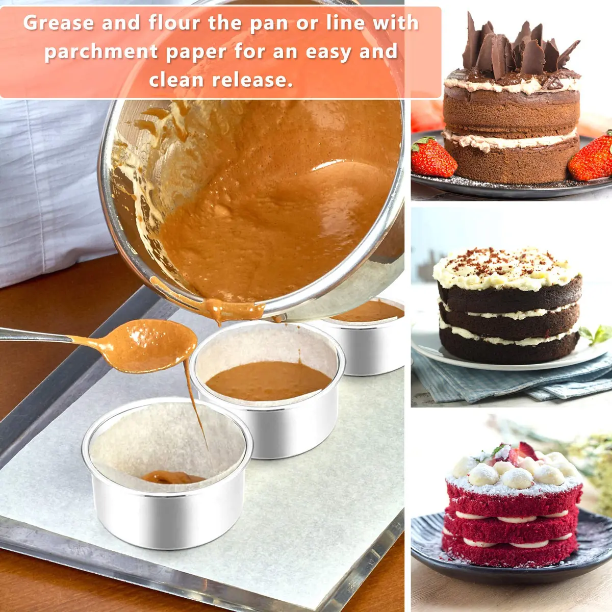 E-far 4 Inch Stainless Steel Mini Round Cake Pans Set of 6 | Healthy Baking for Smash Cakes & Desserts - view 5