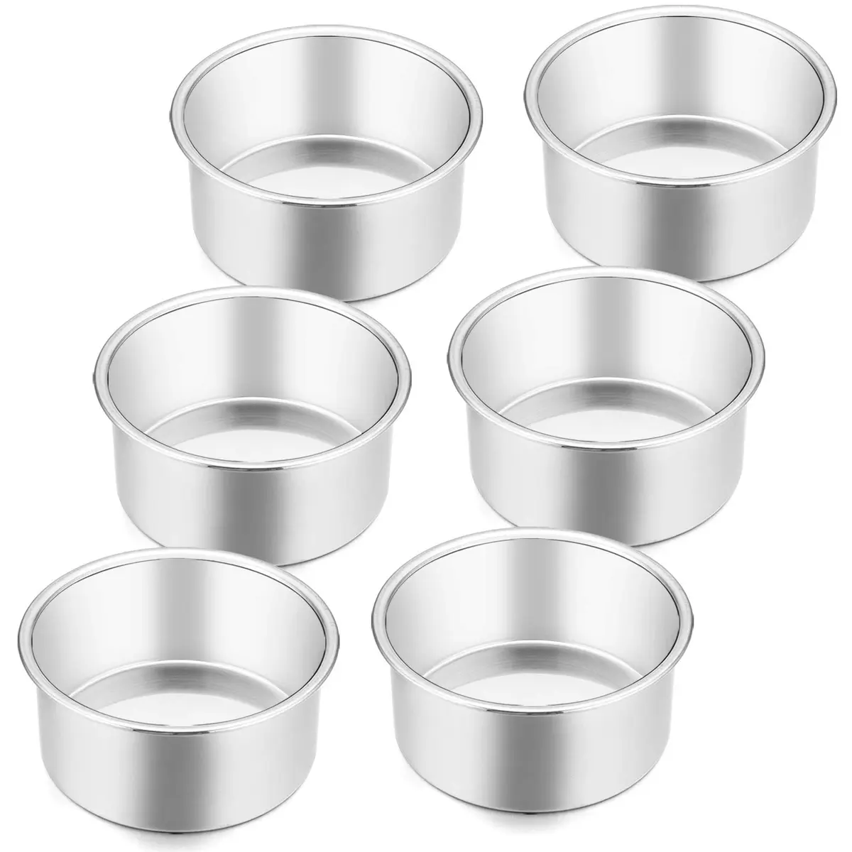 E-far 4 Inch Stainless Steel Mini Round Cake Pans Set of 6 | Healthy Baking for Smash Cakes & Desserts - main product image