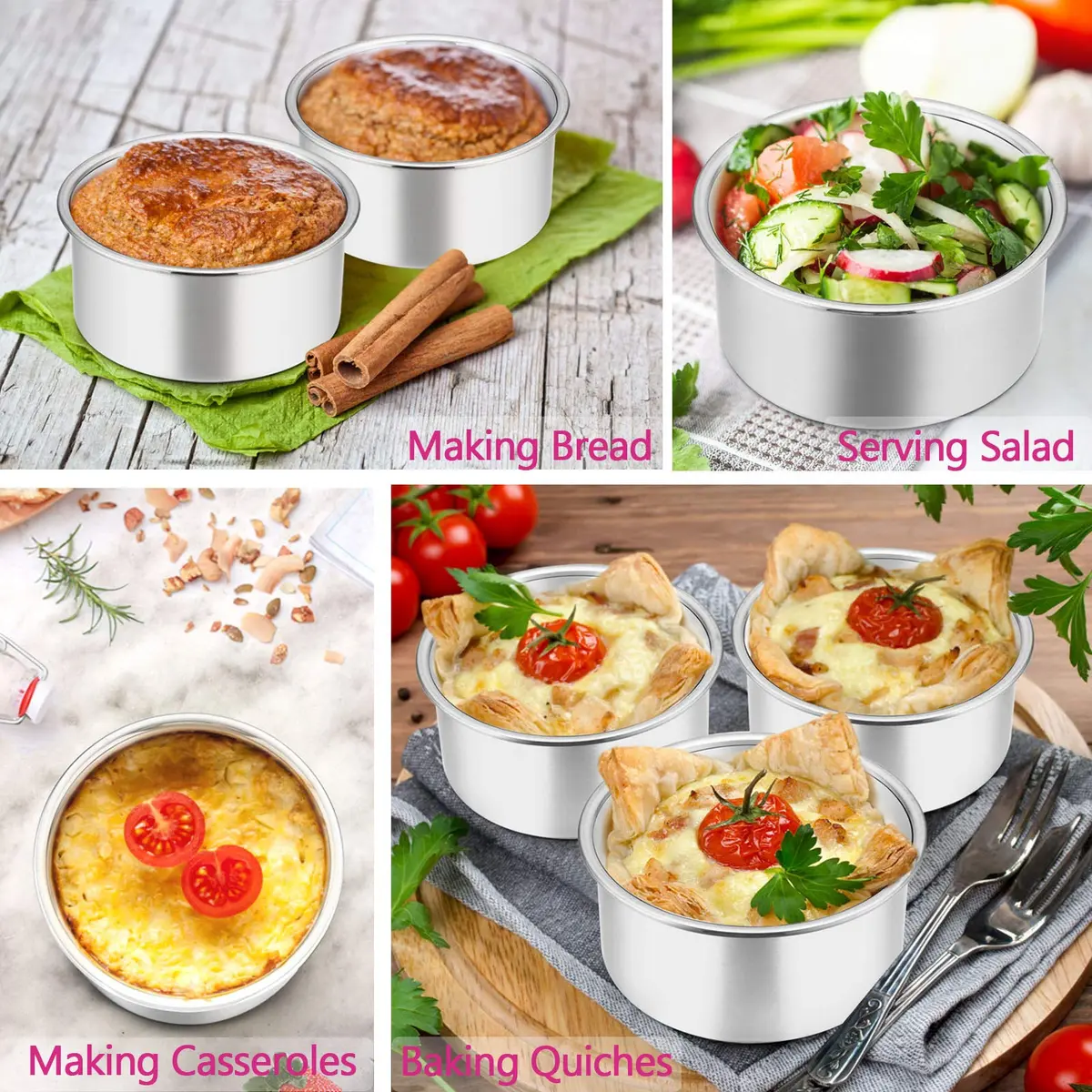 E-far 4 Inch Stainless Steel Mini Round Cake Pans Set of 6 | Healthy Baking for Smash Cakes & Desserts - view 7