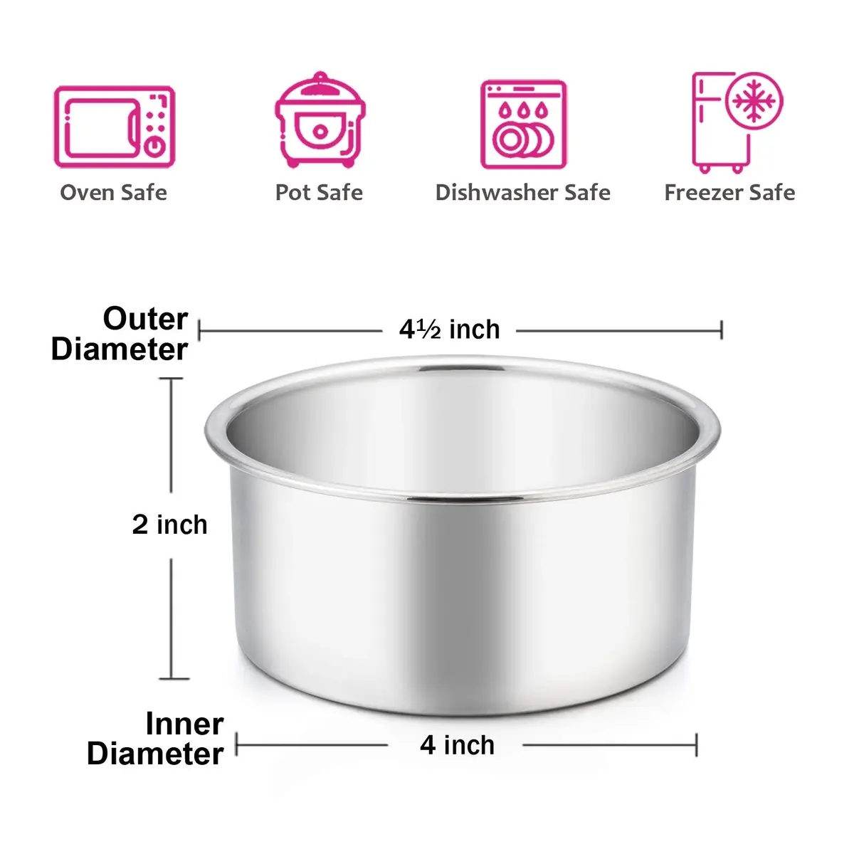 E-far 4 Inch Stainless Steel Mini Round Cake Pans Set of 6 | Healthy Baking for Smash Cakes & Desserts - view 2